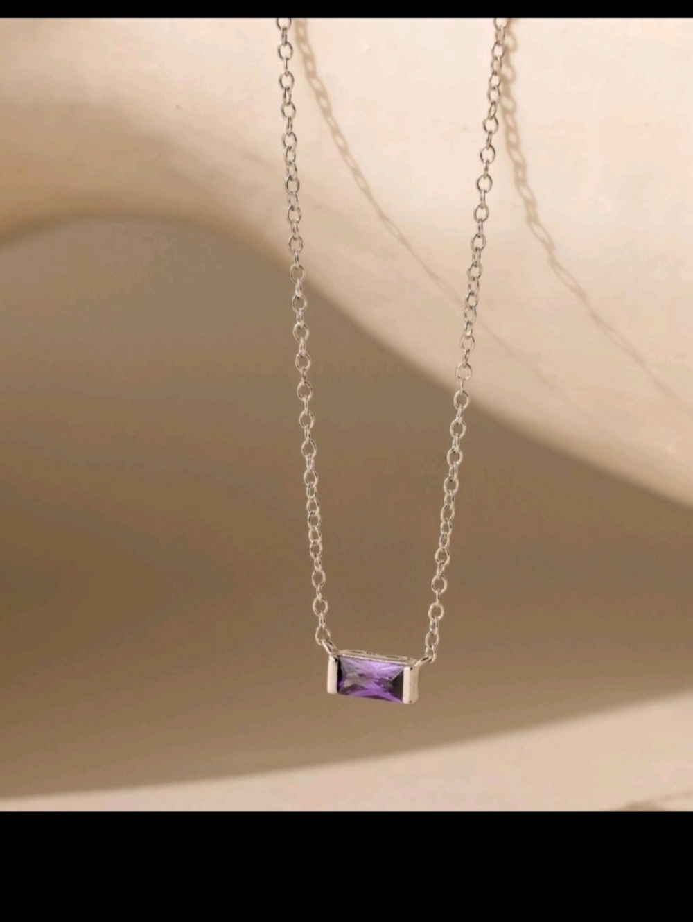 Sterling Silver Amethyst Bar Necklace - Purple